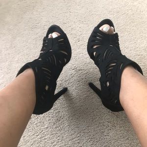 BCBGeneration Black Zip Open Toe Booties